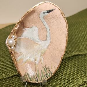 One Of A Kind Embellished Seashell with Heron Design